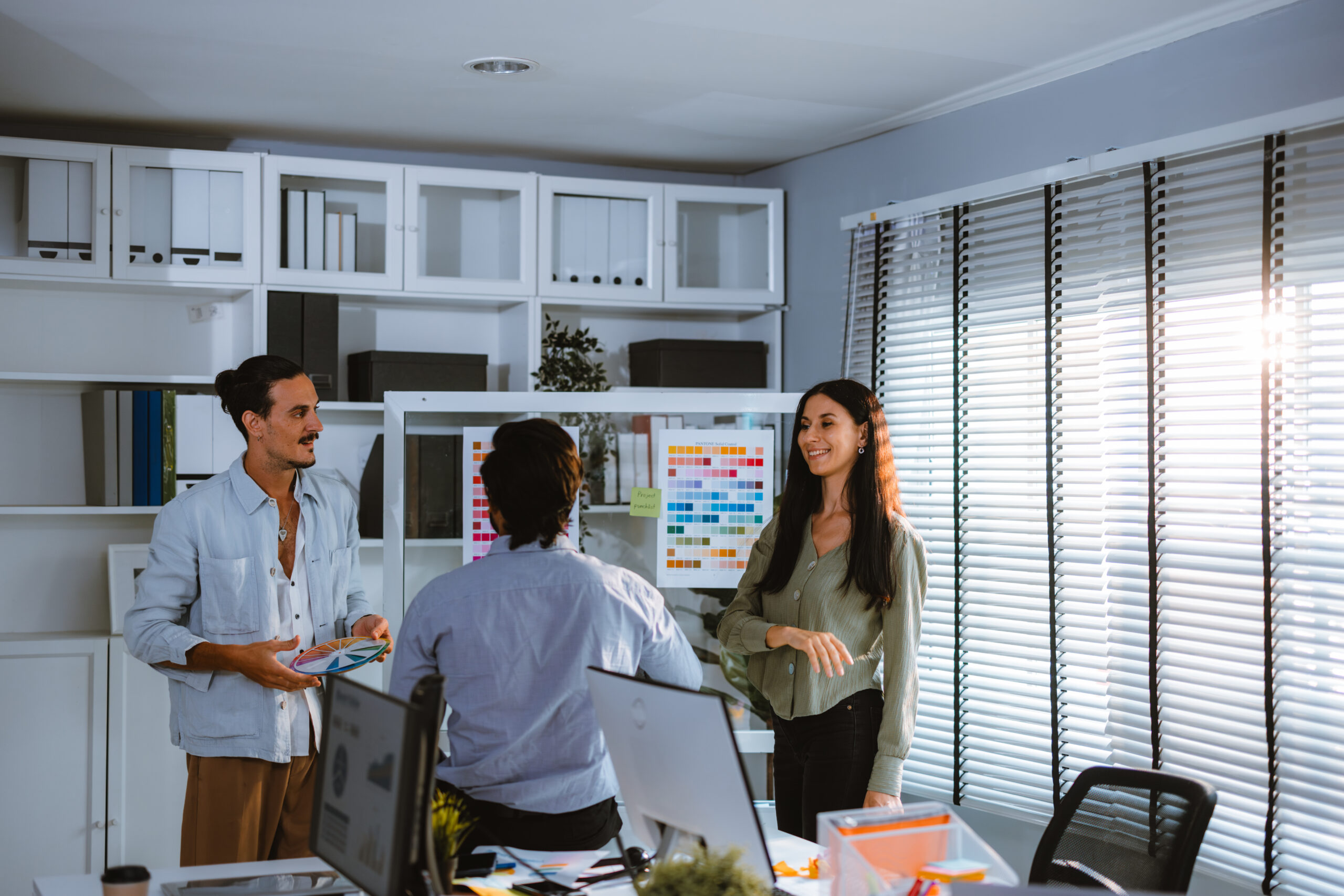 Startup team collaborates on color selection for user centric pr